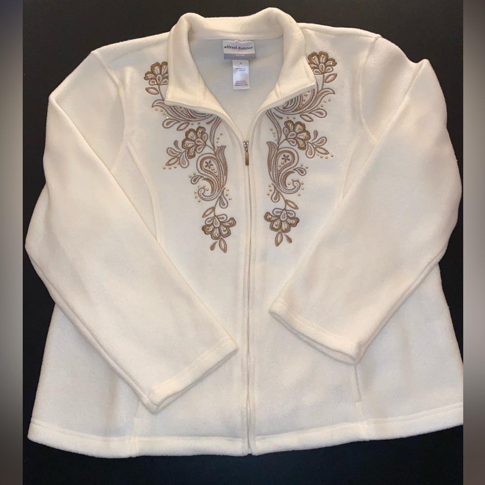 Alfred Dunner Cream-Colored Embroidered Jacket